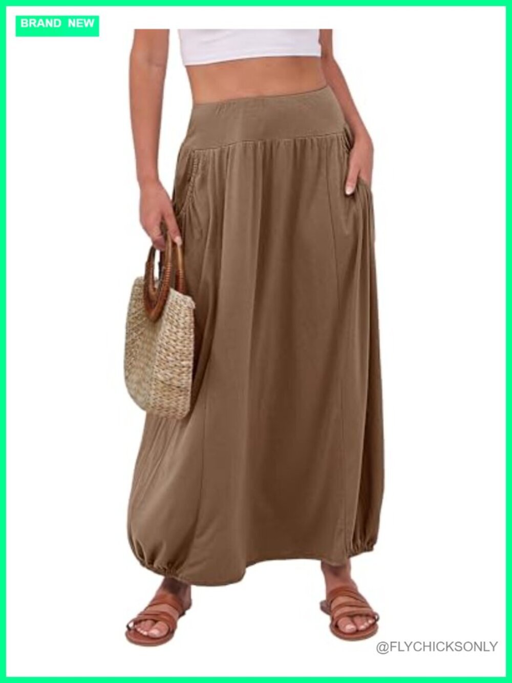 Women's Boho Flowy Maxi Skirt with Pockets High Waist Soft Lightweight